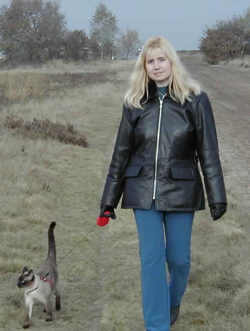 Laura and Zorro taking a walk.